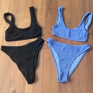 Textured Scoop Neck Bikini Set - Black and Periwinkle by Vitality size small NEW